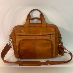 Kenneth Cole Reaction Colombian Leather Work Bag Laptop Briefcase Cognac Brown